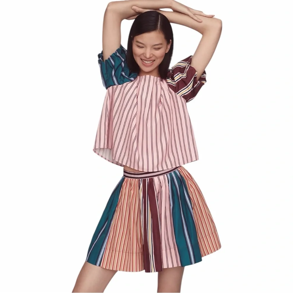 Anthropologie Maeve Taffeta Striped A-Line Mini Skirt Size 2 Multi Color